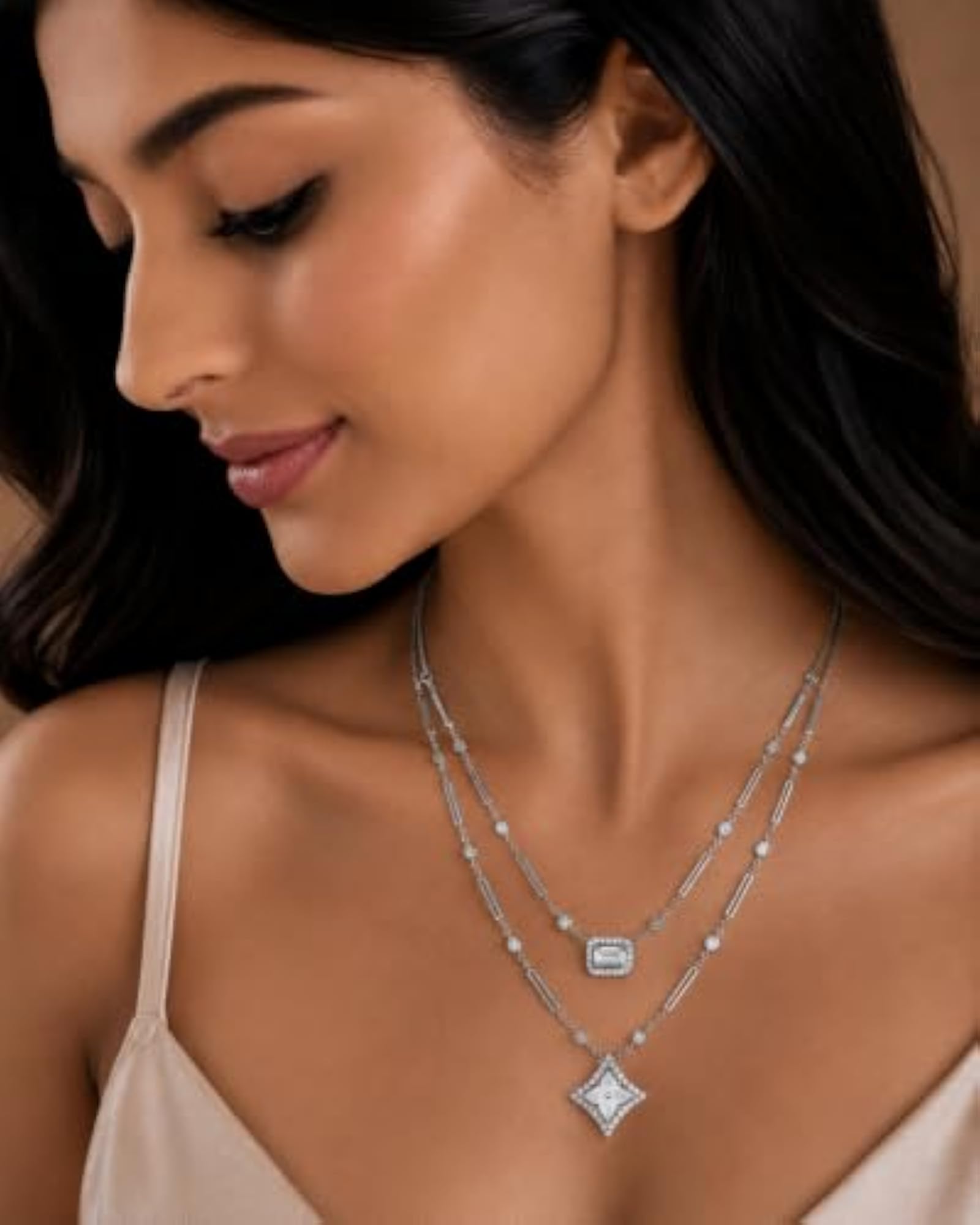 Sterling Silver 925 Layered Pendant Necklace
